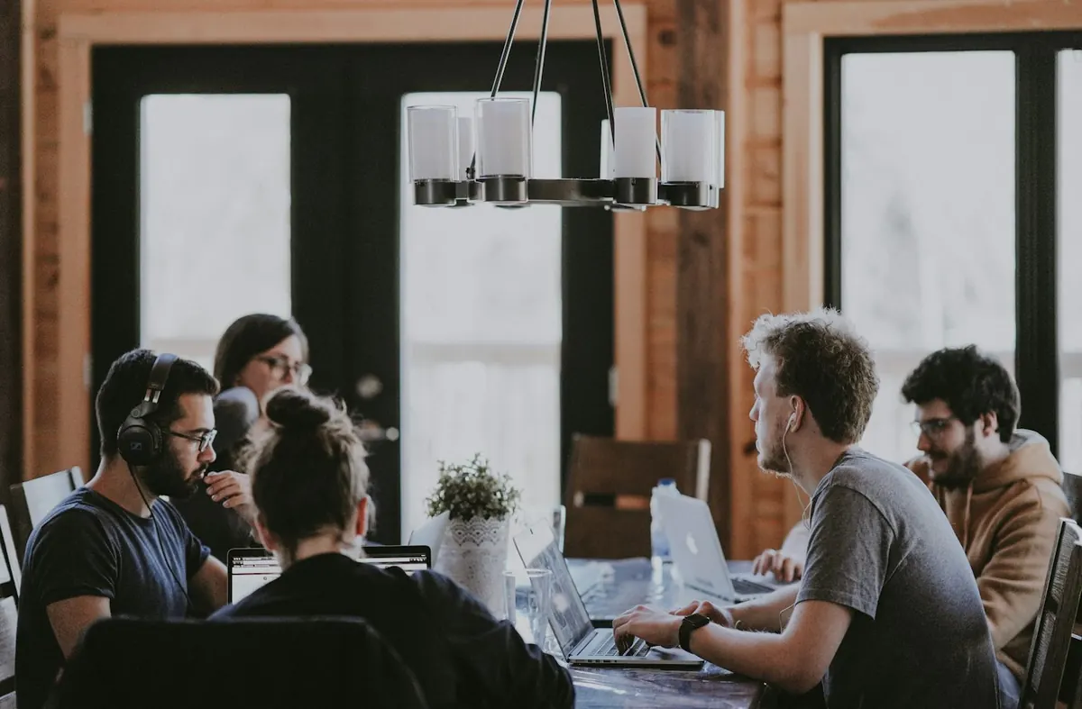 Startup team working together